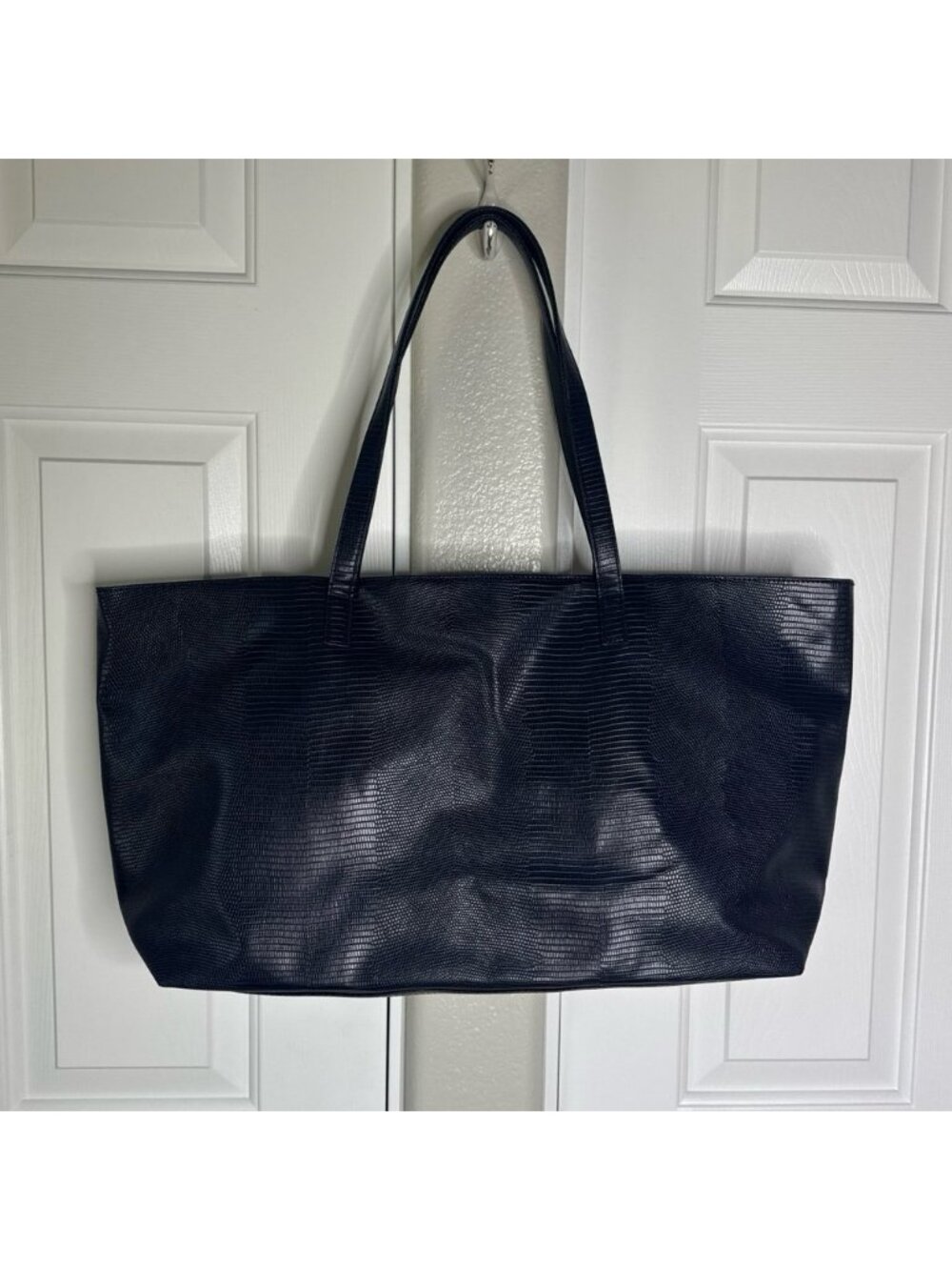 Oversized Blue Croc Embossed Tote Faux Leather Bag NEW